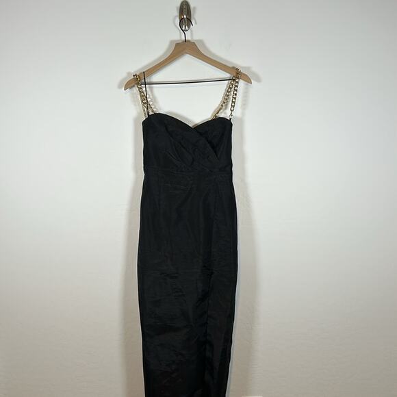 ALIEVA DULCE DUPIONI MAXI GOLD CHAIN DRESS (BLACK) Size L - Picture 6 of 13